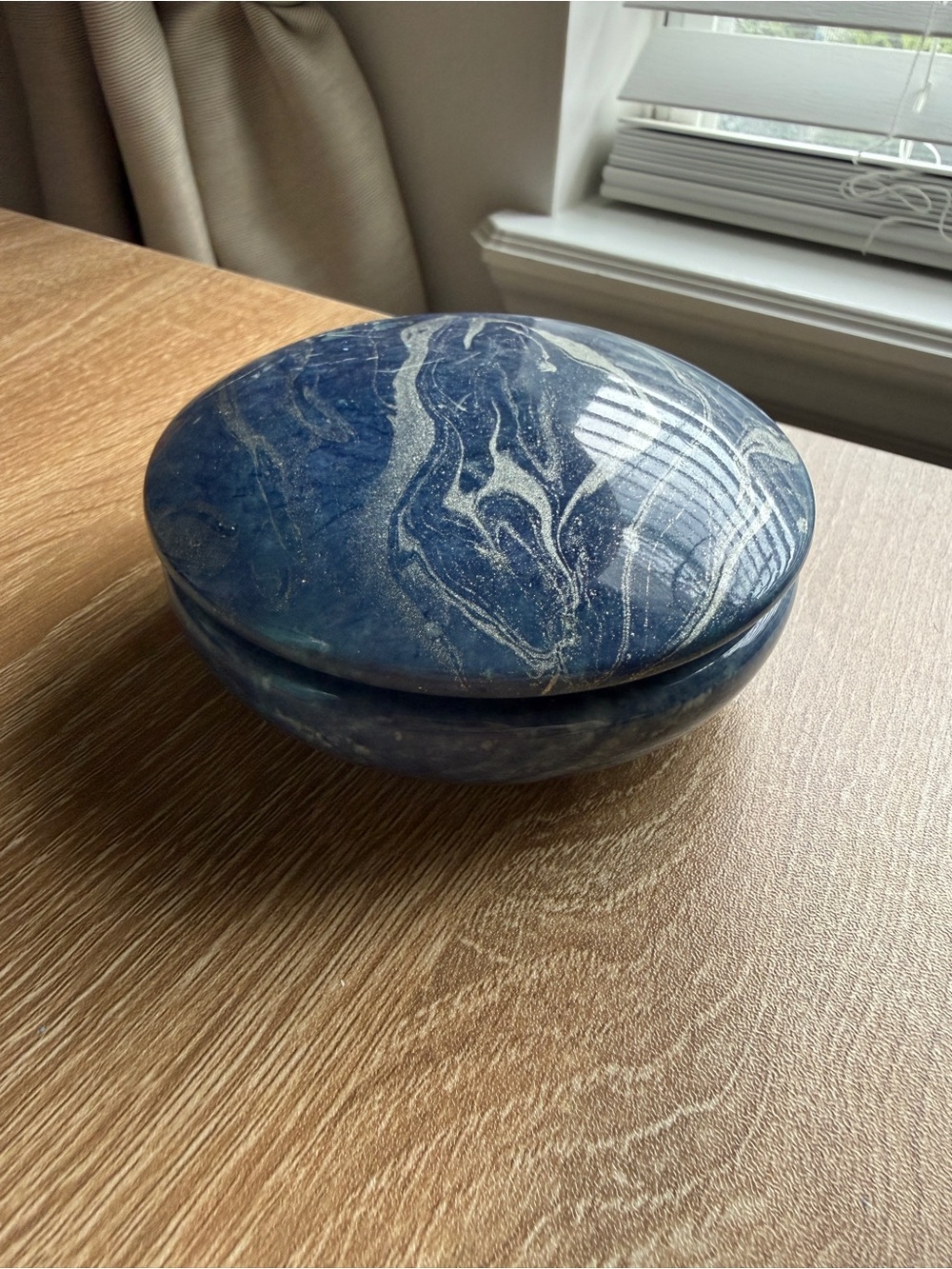 Round Blue Marble Jewelry Box